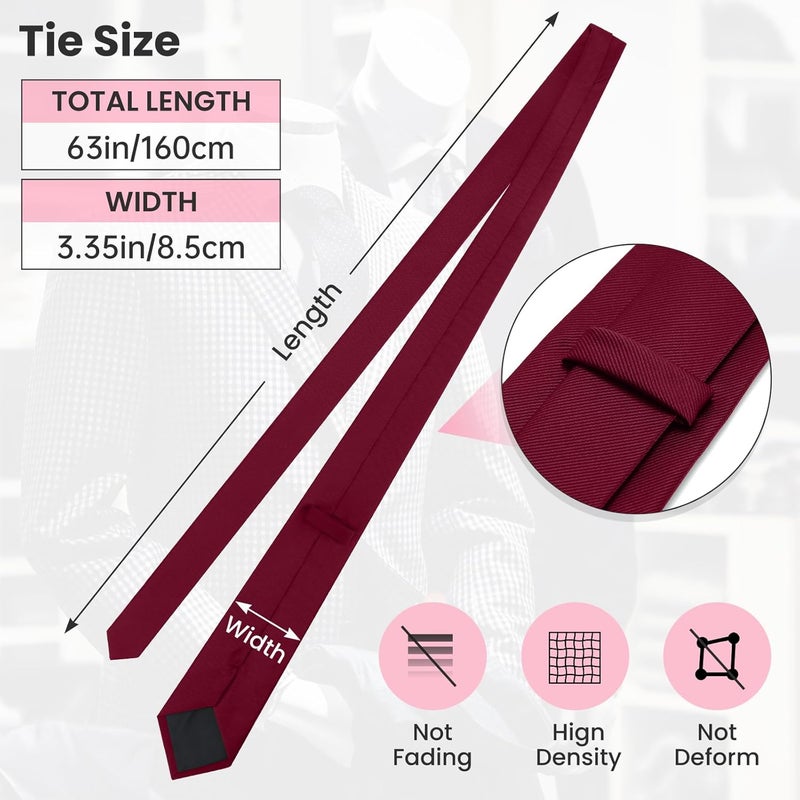 Junmaxroad Store 63'' XL Black Ties For Men Solid Color Extra Long Neckties 3.35" (8.5CM) Men's Big and Tall Ties with Gift Box - Image 4
